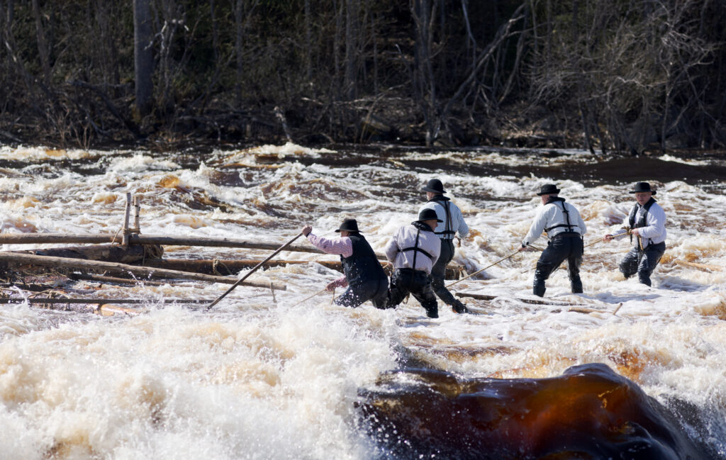 Tukkilautta sai vauhtia kosken kuohuista. Kuva: Kai Tirkkonen